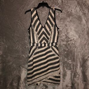 Gianni Bini Chevron Black/White Feathered Dress